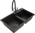 Granitinė virtuvinė plautuvė Mexen Tomas su mai&scaron;ytuvu ir sifonu, Metallic black/gold/Black/Chrome