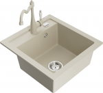 Granitinė virtuvinė plautuvė Mexen Vito su mai&scaron;ytuvu ir sifonu, Beige