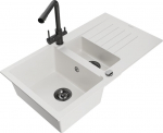 Granitinė virtuvinė plautuvė Mexen Matias su mai&scaron;ytuvu ir sifonu, White/Black