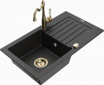 Granitinė virtuvinė plautuvė Mexen Pablo su mai&scaron;ytuvu ir sifonu, Metallic black/Silver/Gold