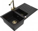 Granitinė virtuvinė plautuvė Mexen Matias su mai&scaron;ytuvu ir sifonu, Black/Gold