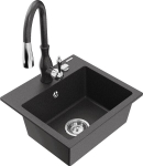 Granitinė virtuvinė plautuvė Mexen Milo su mai&scaron;ytuvu ir sifonu, Black granite