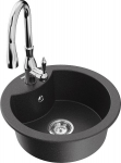 Granitinė virtuvinė plautuvė Mexen Diego su mai&scaron;ytuvu ir sifonu, Black granite/Chrome
