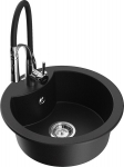 Granitinė virtuvinė plautuvė Mexen Diego su mai&scaron;ytuvu ir sifonu, Black/Chrome