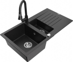 Granitinė virtuvinė plautuvė Mexen Matias su mai&scaron;ytuvu ir sifonu, Metallic black/Silver/Black