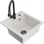 Granitinė virtuvinė plautuvė Mexen Vito su mai&scaron;ytuvu ir sifonu, White+Black
