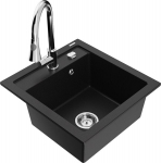Granitinė virtuvinė plautuvė Mexen Vito su mai&scaron;ytuvu ir sifonu, Black+Chrome