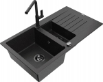 Granitinė virtuvinė plautuvė Mexen Matias su mai&scaron;ytuvu ir sifonu, Metallic black/silver/black