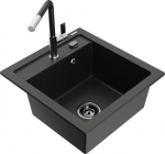 Granitinė virtuvinė plautuvė Mexen Vito su mai&scaron;ytuvu ir sifonu, Metallic black/gold+Black/Chrome