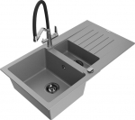Granitinė virtuvinė plautuvė Mexen Matias su mai&scaron;ytuvu ir sifonu, Grey/Black/Chrome