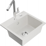 Granitinė virtuvinė plautuvė Mexen Milo su mai&scaron;ytuvu ir sifonu, White/Grey/Chrome