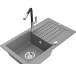 Granitinė virtuvinė plautuvė Mexen Pablo su mai&scaron;ytuvu ir sifonu, Grey/Black/Chrome