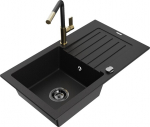 Granitinė virtuvinė plautuvė Mexen Pablo su mai&scaron;ytuvu ir sifonu, Black/Gold