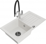 Granitinė virtuvinė plautuvė Mexen Pablo su mai&scaron;ytuvu ir sifonu, White+Black/Chrome
