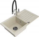 Granitinė virtuvinė plautuvė Mexen Pablo su mai&scaron;ytuvu ir sifonu, Beige/Black/Chrome