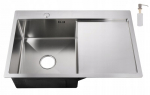 Vieno dubens virtuvės kriauklė su nusausintuvu INOX 78x50L + dozatorius, be skylės