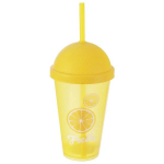 plastikinis puodelis su &scaron;iaudeliu, 450 ml, geltonas