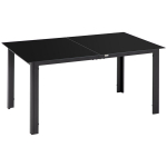 Sodo stalas 6 asmenims, atsparus atmosferos poveikiui, grūdintas stiklas, terasos stalas, 150 cm x 90 cm x 74 cm, juodas
