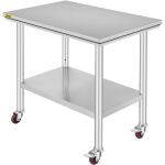 Virtuvinis darbo stalas su ratukais Vevor, 91x60x82 cm, sidabrinis