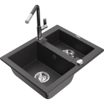 Pusantrinė granitinė plautuvė Mexen Carlos su virtuvės mai&scaron;ytuvu Flora, Juoda/Auksinis metallic - 6518-76-670401-08