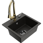 Vienguba granitinė plautuvė Mexen Milo su virtuvės mai&scaron;ytuvu Elia, Juoda/Auksinė metallic - 6505-75-670101-50-B