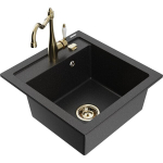 Vienguba granitinė plautuvė Mexen Vito su virtuvės mai&scaron;ytuvu Carla, Juoda/Sidabrinis metallic - 6503-73-670700-50