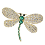 Laumžirgio sagė su cirkoniais, eleganti&scaron;ka, sodriai žalia, One size