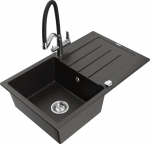 Granitinė virtuvinė plautuvė Mexen Bruno su mai&scaron;ytuvu ir sifonu, Metallic black/gold/Black/Chrome