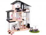 Modernus medinis loft stiliaus lėlių namelis su baldais