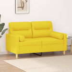 Dvivietė sofa su pagalvėlėmis, &scaron;viesiai geltona, 120cm, audinys