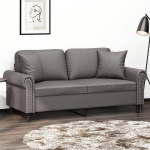 vidaXL Dvivietė sofa su pagalvėlėmis, pilka, 140cm, dirbtinė oda
