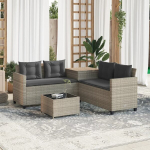 Sodo sofa su stalu/pagalvėlėmis, pilka, poliratanas, l formos