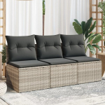 Trivietė sodo sofa su pagalvėlėmis, &scaron;viesiai pilka, poliratanas