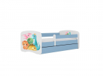 Vaiki&scaron;ka lova su čiužiniu ir stalčiumi Kocot Kids BabyDreams Blue tiny dinos, 140x70 cm, mėlyna/balta