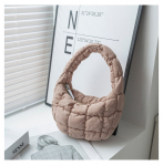 Madingas mini puffer krep&scaron;ys dygsniuotas apskritas telefono piniginė Eleganti&scaron;kas purpurinis mink&scaron;tas nailoninis pamink&scaron;tintas raktų mai&scaron;elis Paprasta tendencija rankinė