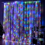 LED Kalėdų girlianda - užuolaidos vario viela su nuotolinio valdymo pultu ir kabliukais, 3x3m, įvairiaspalvė, 5V USB, IP44, 300LED