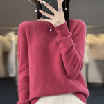 Naujas ka&scaron;myro megztinis moteri&scaron;kas megztinis rudeniui ir žiemai 100% merino vilnos mados rudeninis &scaron;iltas megztinis O formos kaklelis Rose Red