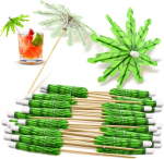 Kokteilinė Virtuvės baldų aksesuarai-40PC Coconut Palm dantų krap&scaron;tukai: Green Tropical Cocktail Skėtiniai | Dekoracijos i&scaron; bambuko gėrimų