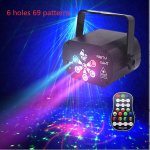 (6 skylių USB maitinamas) Lazeriniai &scaron;viestuvai, diskotekos scenos vakarėlio garsas, aktyvuotas RGB LED projektoriaus laiko funkcija su nuotolinio valdymo pulteliu dinėms dekoracijoms Naktinis Li, (6 skylių USB maitinimas)