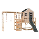 Vaiki&scaron;kas medinis žaidimų namelis su čiuožykla, laipiojimo sienele, Wendi Toys M22G-G, pilka, 360 x 340 x 242 cm