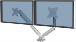 Monitoriaus laikiklis Fellowes monitoriaus laikiklis 2 monitoriams iki 32 colių (81,28 cm), Platinum Series monitoriaus laikiklis su dujine spyruokle, Usb prievadai - tvirtinamas spaustuku arba kabelio i&scaron;ėjimu - spalva: sidabrinė