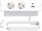 Skikhn į stalą įleidžiamas lizdas su usb c + usb a, 2 krypčių montavimo maitinimo juosta su 1,5 m kabeliu, įmontuotas lizdas su usb, stalo lizdas keli lizdai skirti stalui, biurui, stalvir&scaron;iui