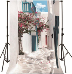 Yongfoto vinilo fotono fonas tradicinė graikų alėja Mykonos saloje Graikijoje fotografijos fonas fotosesijoms portretinės nuotraukos vakarėliams vaikams vestuvių fotostudijos rekvizitai 2 x 3 m