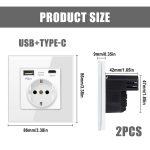 2 vnt. 16 a schuko lizdas su usb, vienas lizdas su usb, apsauginis kontaktinis sieninis lizdas, paprastas su stikliniu rėmeliu, usb lizdas įleidžiamas baltas, c tipo prievadas maks. 3.1 a