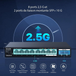 Tenda 2.5 Gbit komutatorius su 8x 2.5g prievadais ir 2x 10g Sfp+ prievadais (vlan, statinė agregacija, be ventiliatoriaus, Plug & Play, montuojamas ant stalo/sienos, nevaldomas, metalinis korpusas) (tem2010x)
