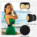 Moteri&scaron;kas tampri juosta retro stiliaus juosmuo suknelei, megztiniui, &scaron;varkui, plati elastinė juosta, plati moteri&scaron;ka juosta su auksine sagtimi, madinga juosta su auksine sagtimi (juoda/aukso)