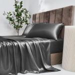 Damier satininis paklodė su guma 180 x 200 cm pilka tamsiai pilka &scaron;ilkinė blizgi paklodė su guma auk&scaron;tos kokybės satininė prabangi paklodė tinkama čiužiniams iki 30 cm