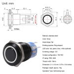 Keenso 19mm 12v savaime užsirakinantis mygtuko jungiklis su led, užsegamas įjungimo/i&scaron;jungimo juodas metalinis vandeniui atsparus korpusas (baltas)