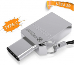 USB laikmena 2 in 1 dvigubas atmintukas 32gb usb-c ir usb-a 3.0 atmintinė mini ** atsparus vandeniui ir greitas ** itin tvirtas, pagamintas i&scaron; metalo ** idealus raktų pakabukui / žiedui ** sidabrinės spalvos, Mezmory &reg;