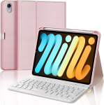 Klaviatūra, skirta ipad mini 7 (a17 pro) 2024/ ipad mini 6 2021, dėklas-klaviatūra, skirta ipad mini 7/6 generazione 8.3 colių, bluetooth nuimama qwertz klaviatūra, skirta ipad mini 6a/7a generazione 8.3 colių, pink